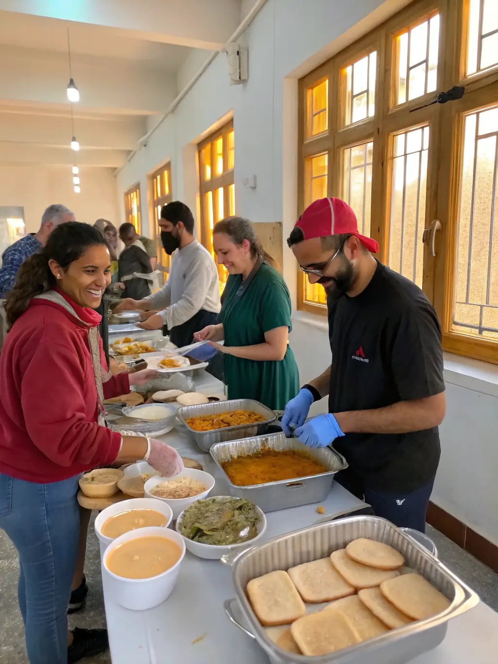 A photo of volunteers preparing and serving food at a fundraising event for a local cause, highlighting the association's commitment to community support.